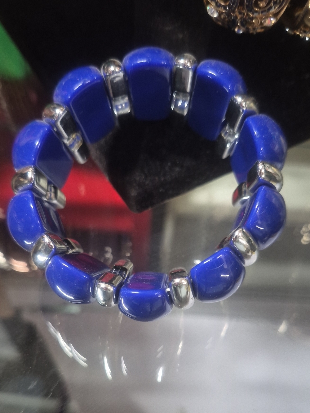 Blue Ceramic and Silver Stretch Bracelet - Women Jewelry - Picture 3 of 5